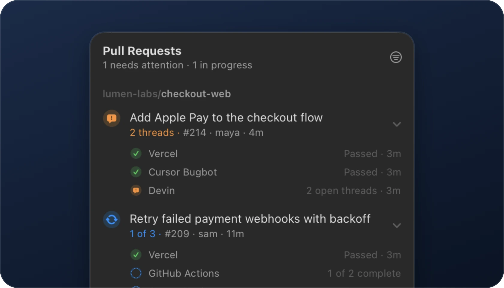 Review status in the menu bar