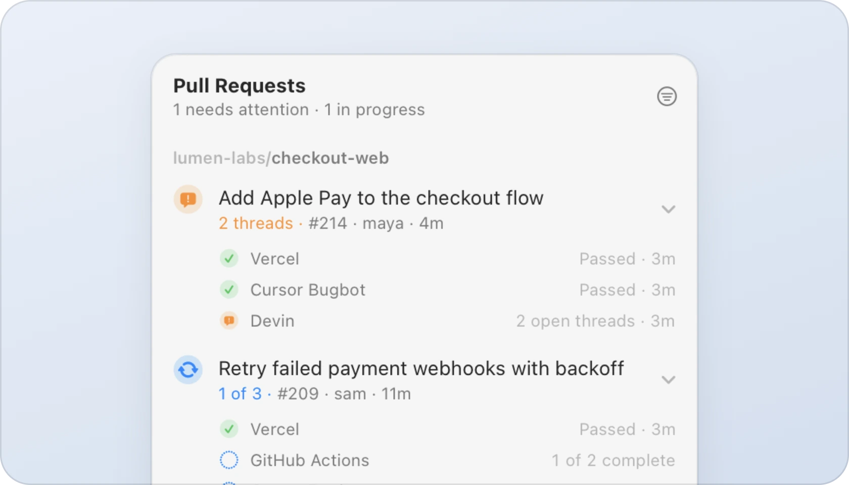 Review status in the menu bar